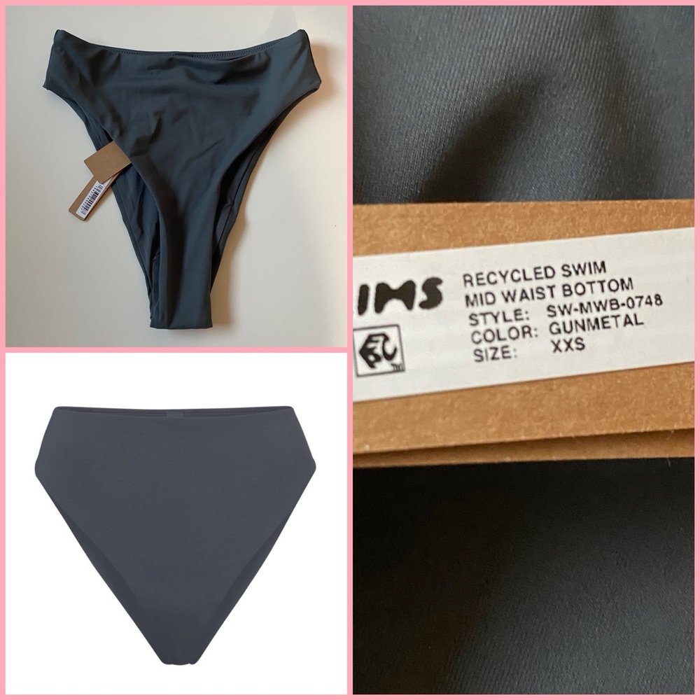 Skims Mid Waist Swim Bottom in Gunmetal NWT